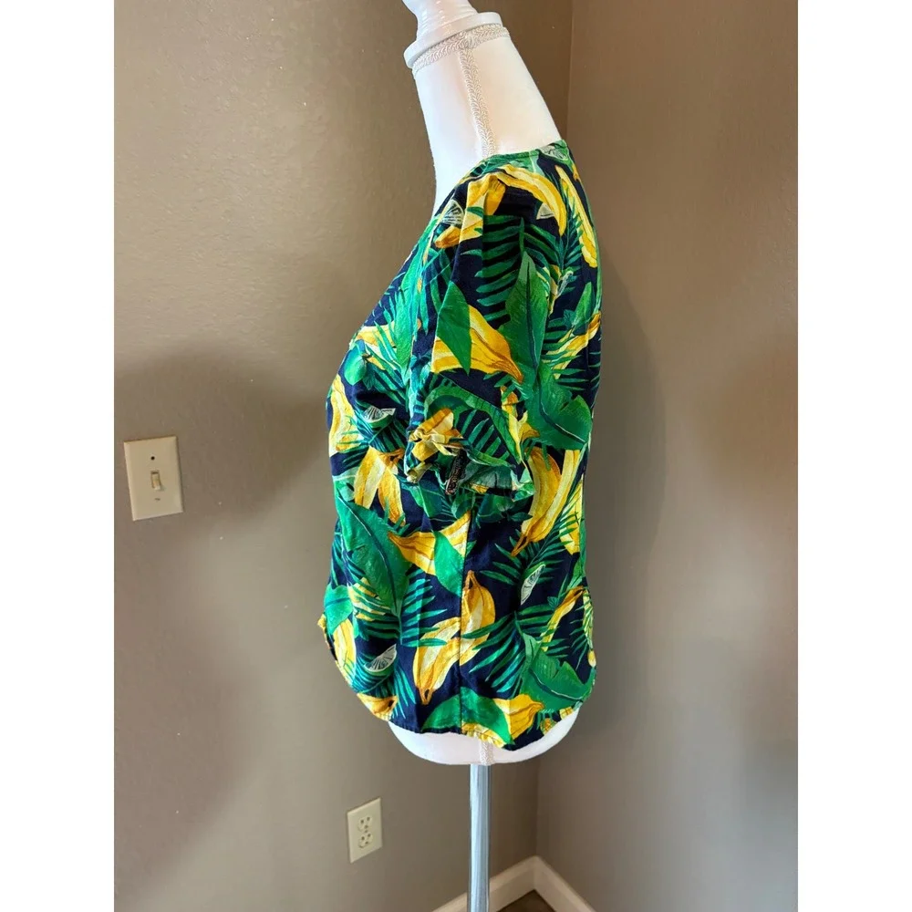 Old‎ Navy Womens S Tropical Banana Print V-Neck Button Front Blouse Cotton Mix